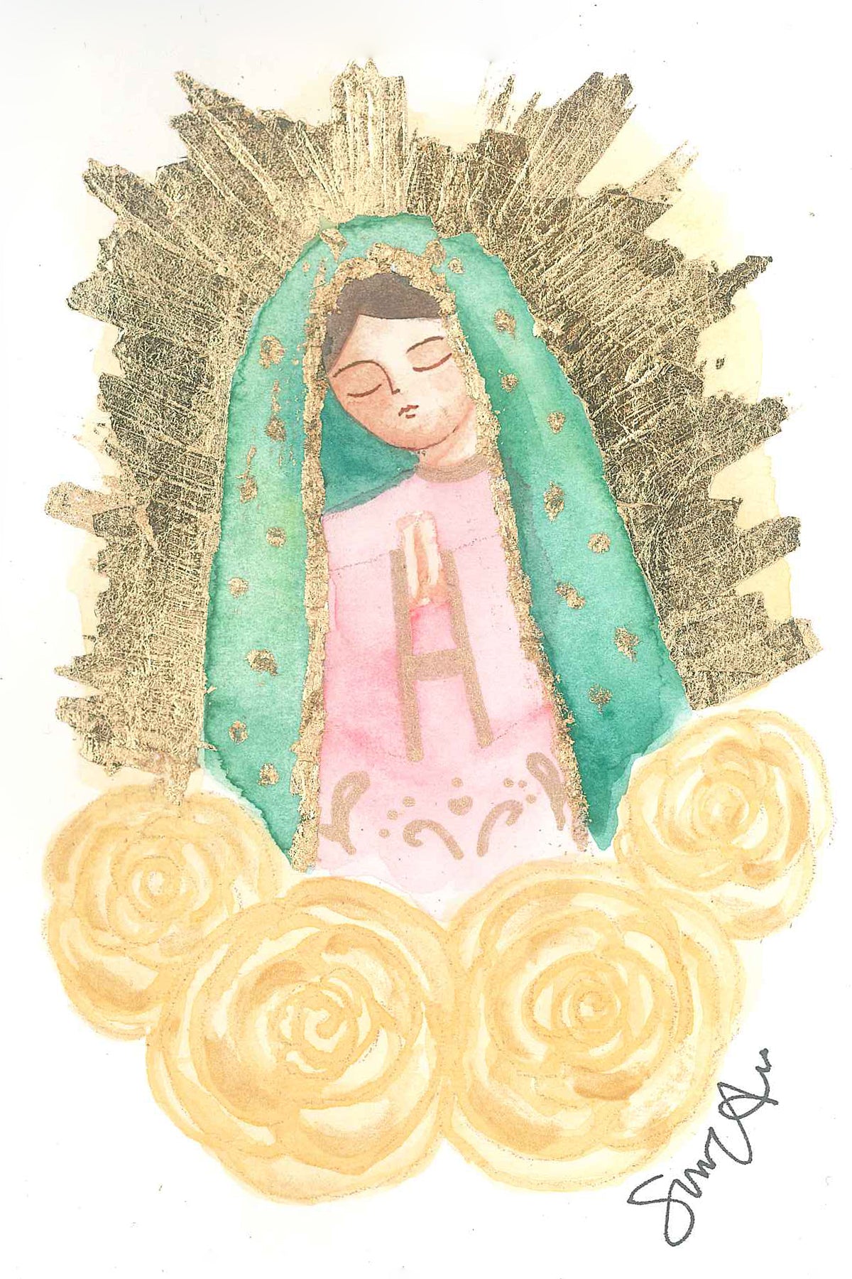 Virgencita Gpe flores doradas
